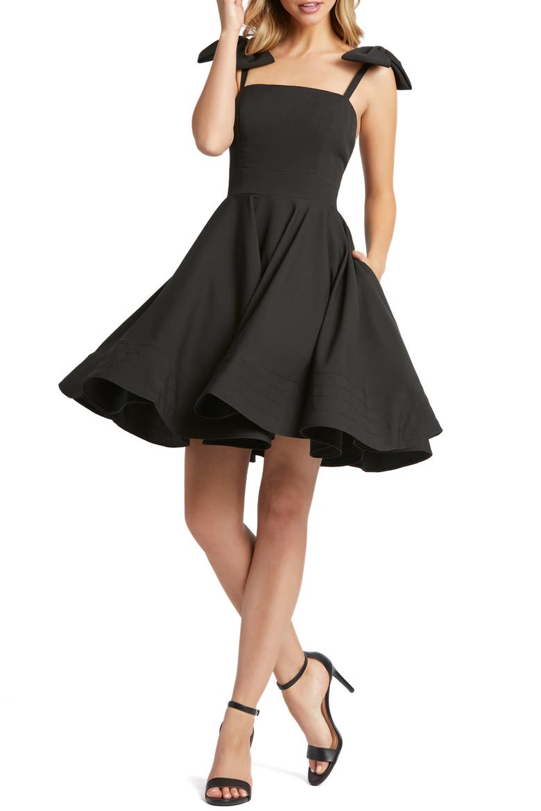 Bow Fit & Flare Cocktail Dress, Main, color, BLACK