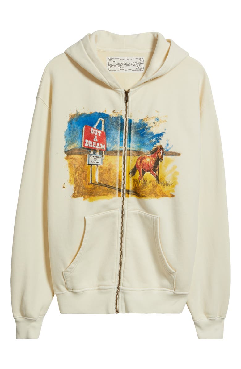 ONE OF THESE DAYS Motel Cotton Zip Hoodie, Main, color, Bone