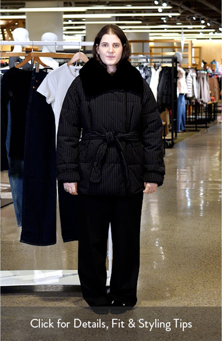 Krithia Pinstripe Belted Puffer Coat, sales video thumbnail