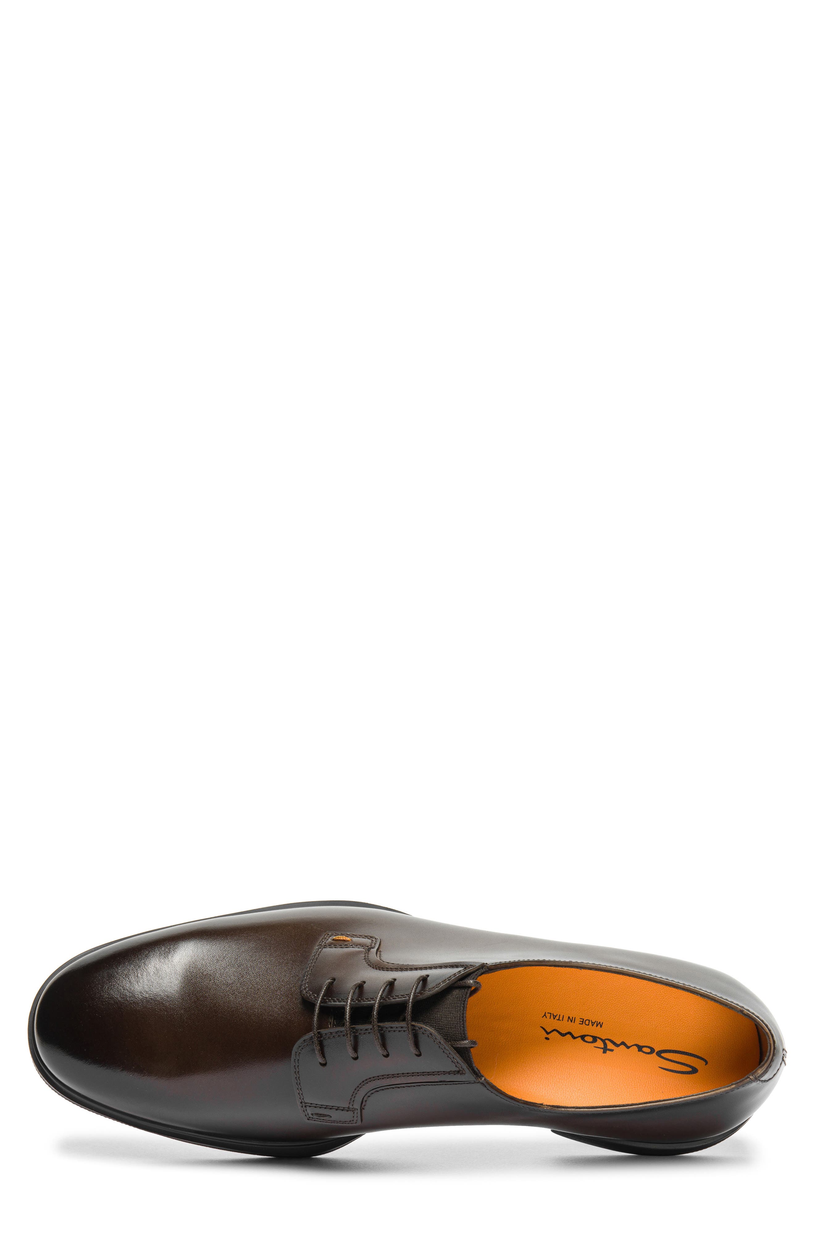 Santoni Plain Toe Leather Derby, Alternate, color, Dark Brown