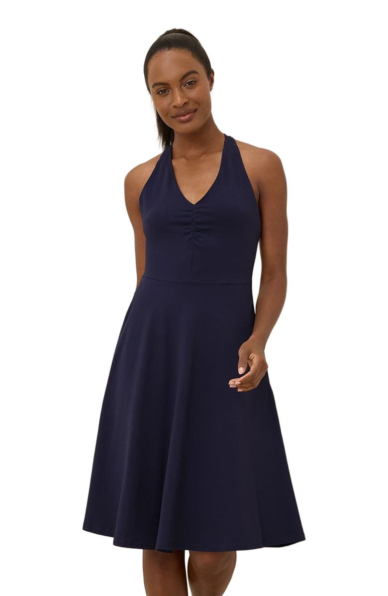Pact Organic Cotton Fit & Flare Gathered Halter Dress, Alternate, color, Eclipse
