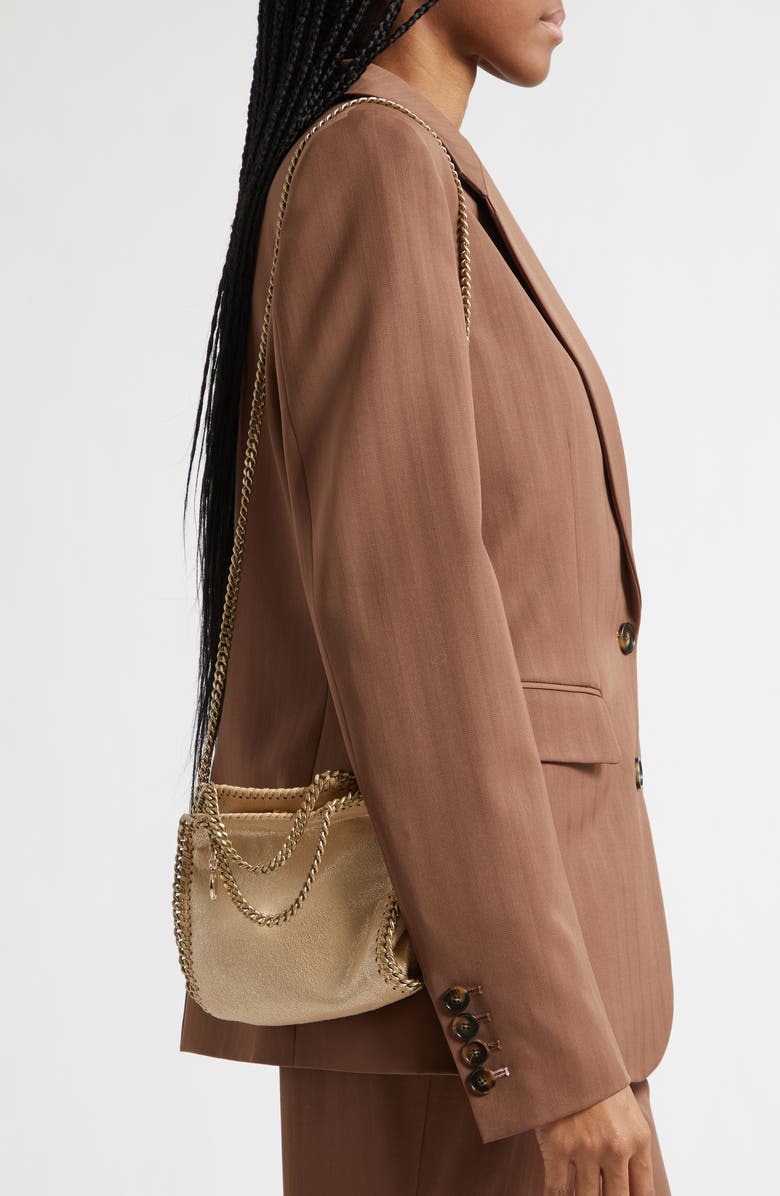 Stella McCartney Mini Falabella Metallic Faux Leather Crossbody Bag, Alternate, color, Gold