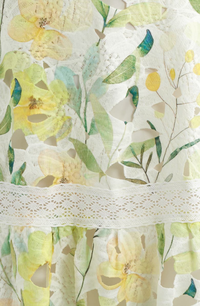 ZOE AND CLAIRE Print Lace Trim Sleeveless Midi Dress, Alternate, color, Yellow Multi