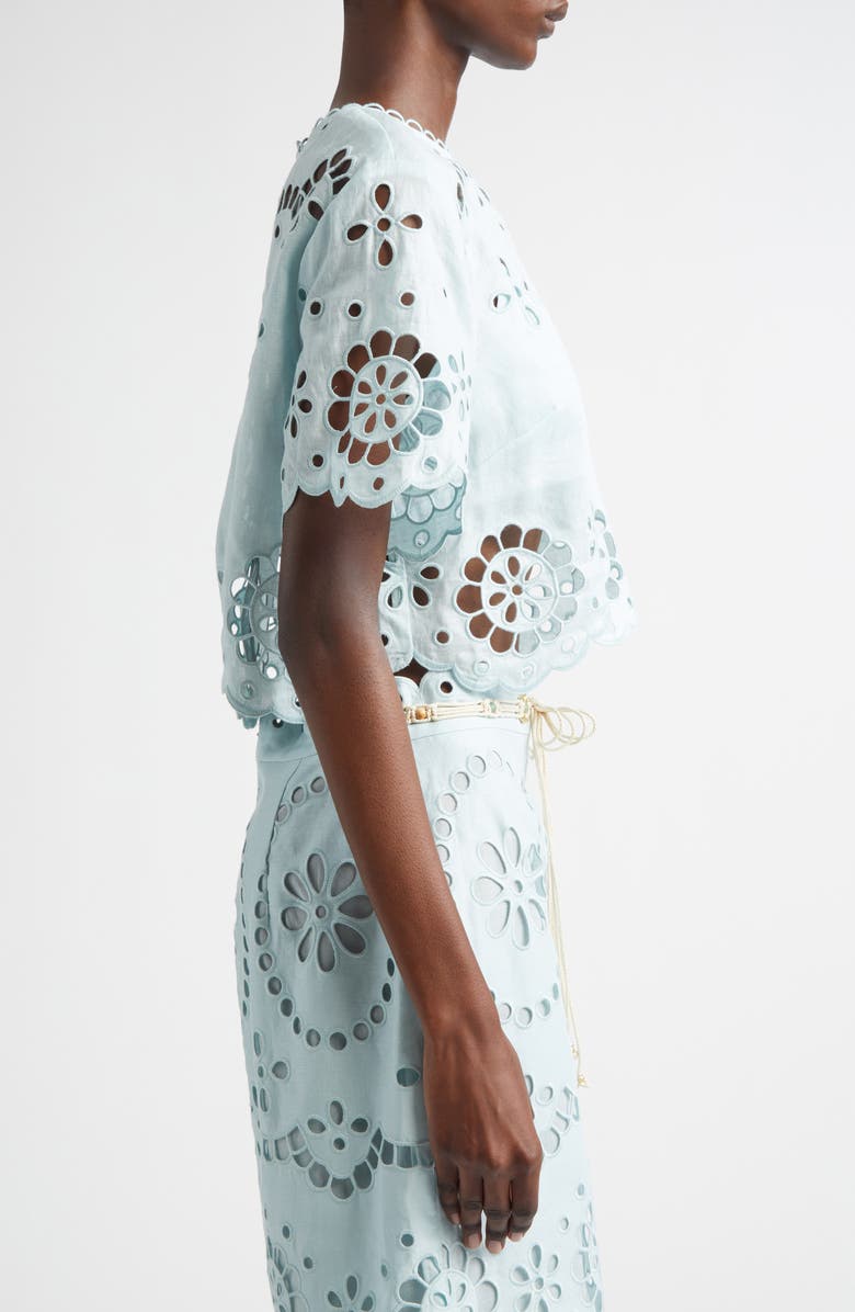 Zimmermann Awaken Embroidered Linen Crop Top, Alternate, color, Mint