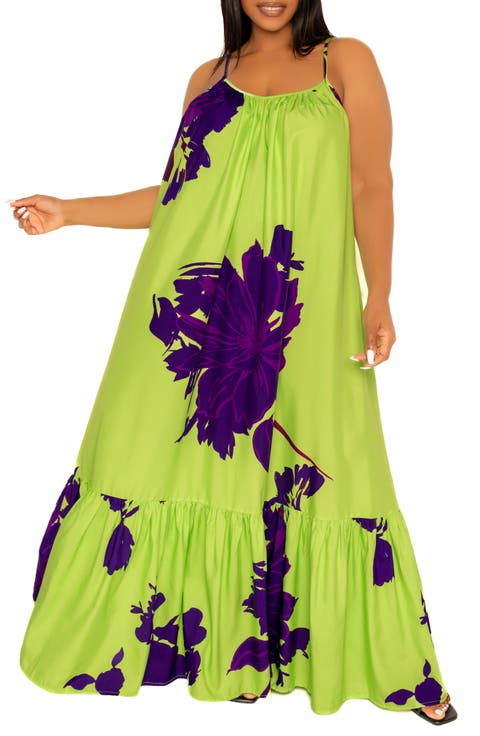 Floral Print Voluminous Maxi Dress (Plus)