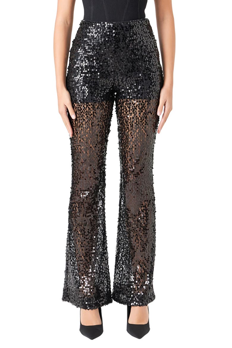 Sequin Flare Pants, Main, color, BLACK