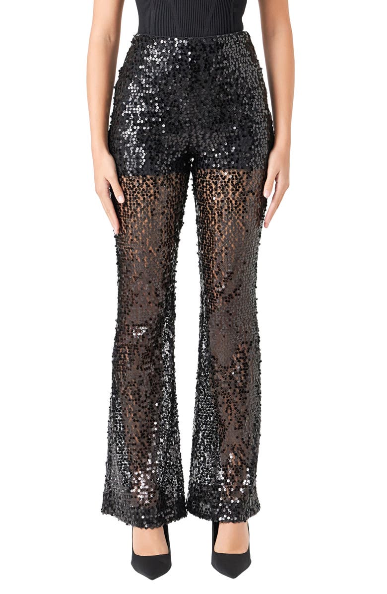 Endless Rose Sequin Flare Pants, Main, color, Black