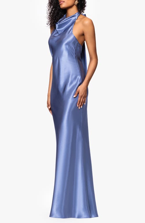Betsy & Adam Halter Charmeuse Gown In Blue
