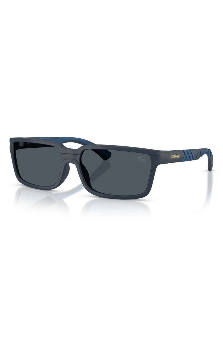 Burberry 61mm Rectangle Sunglasses, Alternate, color, Matte Blue / Dark Grey