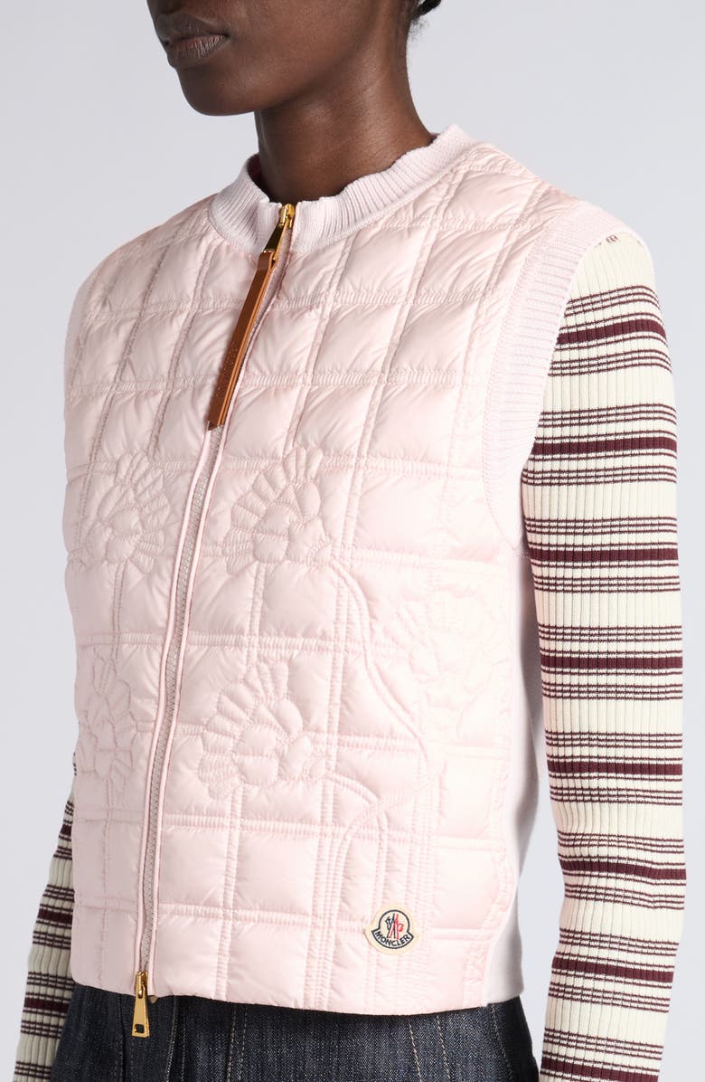 Moncler Floral Quilted Hybrid Puffer/Sweater Vest, Alternate, color, Pink