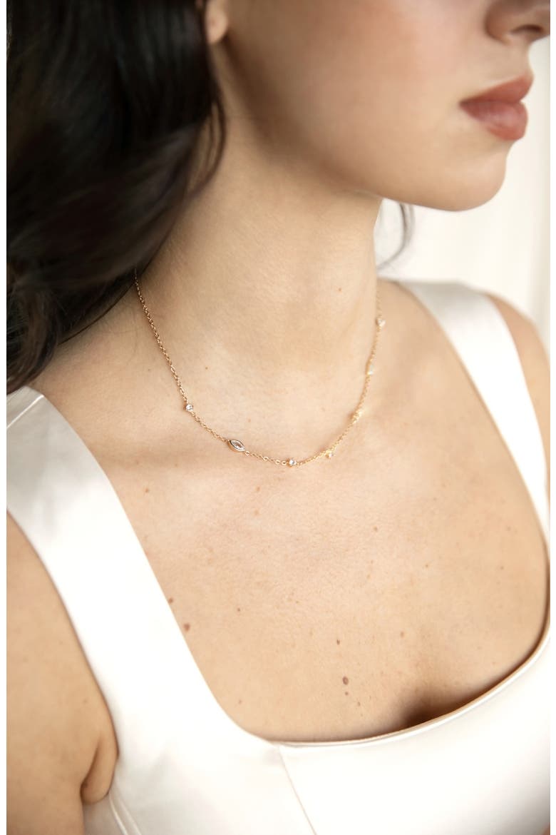 Simple Crystal Station Necklace, Alternate, color, GOLD