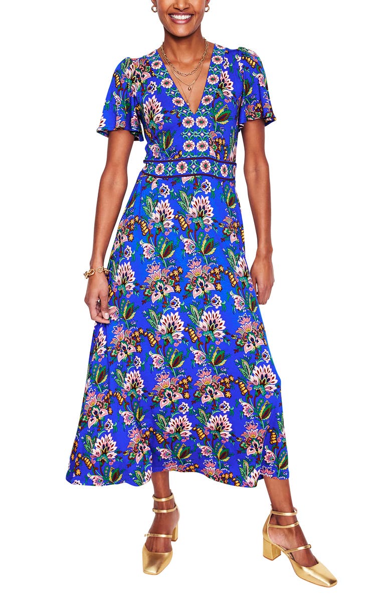 Boden Ellie Floral Print Flutter Sleeve Dress, Main, color, 