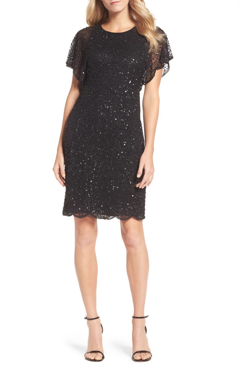 Adrianna Papell Embellished Flutter Sleeve Cocktail Dress, Main, color, 