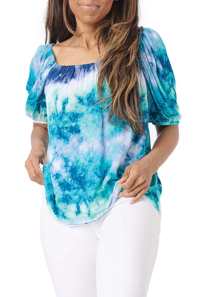 Gauze Puff Sleeve Top, Main, color, WATERCOLOR LAKE PRT