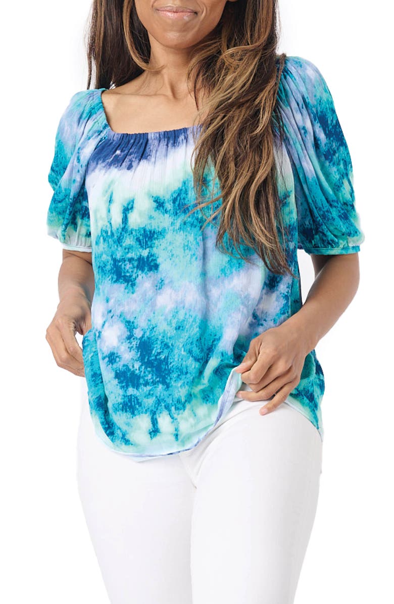 GIBSONLOOK Gauze Puff Sleeve Top, Main, color, Watercolor Lake Prt