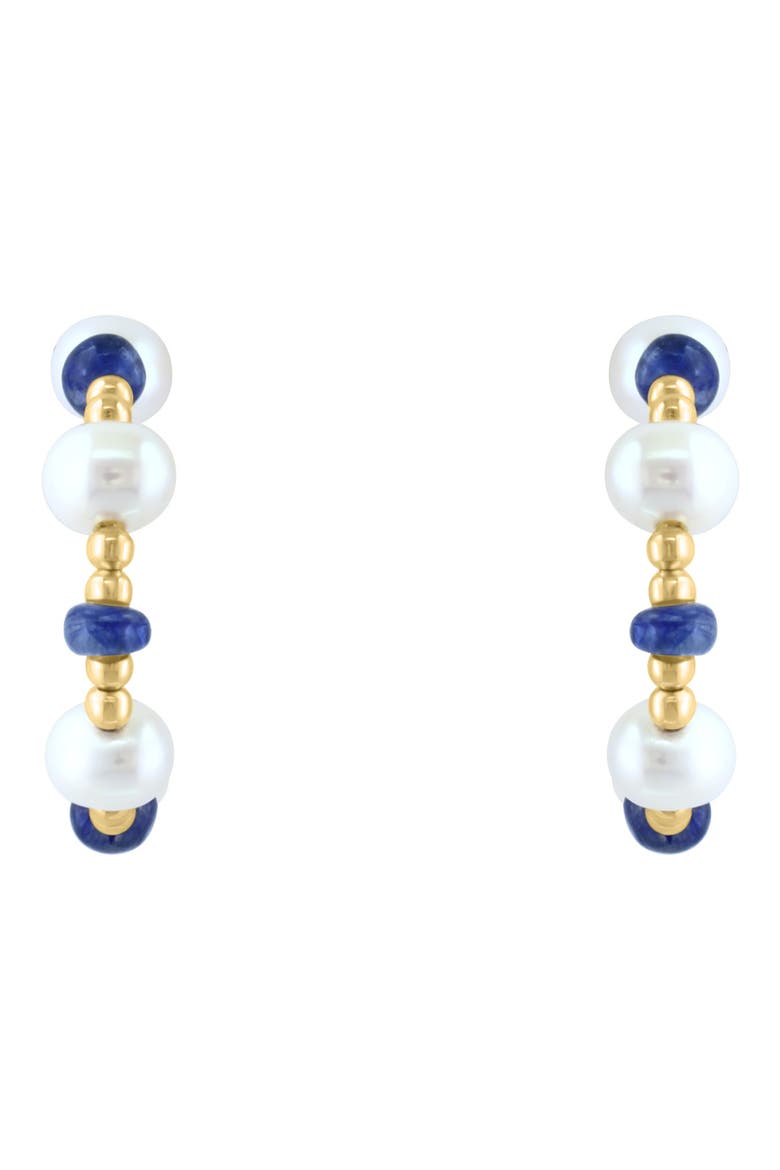 14K Yellow Gold 3.5–4.5mm Freshwater Pearl & Sapphire Beaded Hoop Earrings, Alternate, color, MULTI