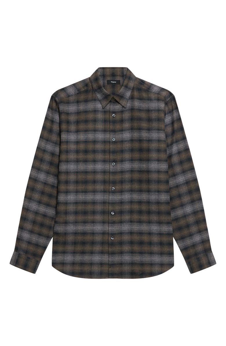 Theory Irving Plaid Cotton Flannel Button-Up Shirt, Alternate, color, Duffle Melange-Qi9