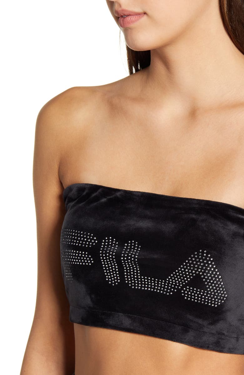FILA Iman Rhinestone Logo Graphic Velvet Bandeau Top, Alternate, color, 