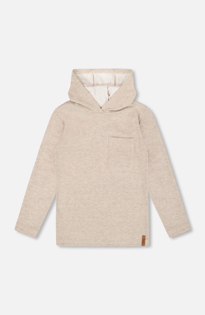 Deux par Deux Long Sleeve Super Soft Brushed Jersey Hooded Tee Heather, Main, color, Heather Beige Gray