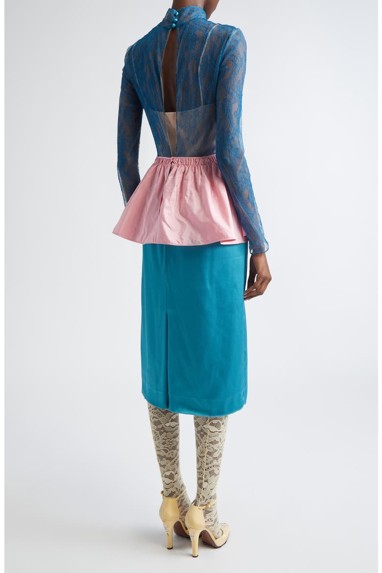 Long Sleeve Lace & Satin Mock Two-Piece Dress, Alternate, color, BLUE/ RED