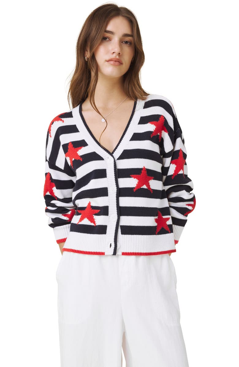 Splendid Liberty Stripe Star Intarsia Cotton Blend Sweater, Alternate, color, White/ Navy Blue/ Multi