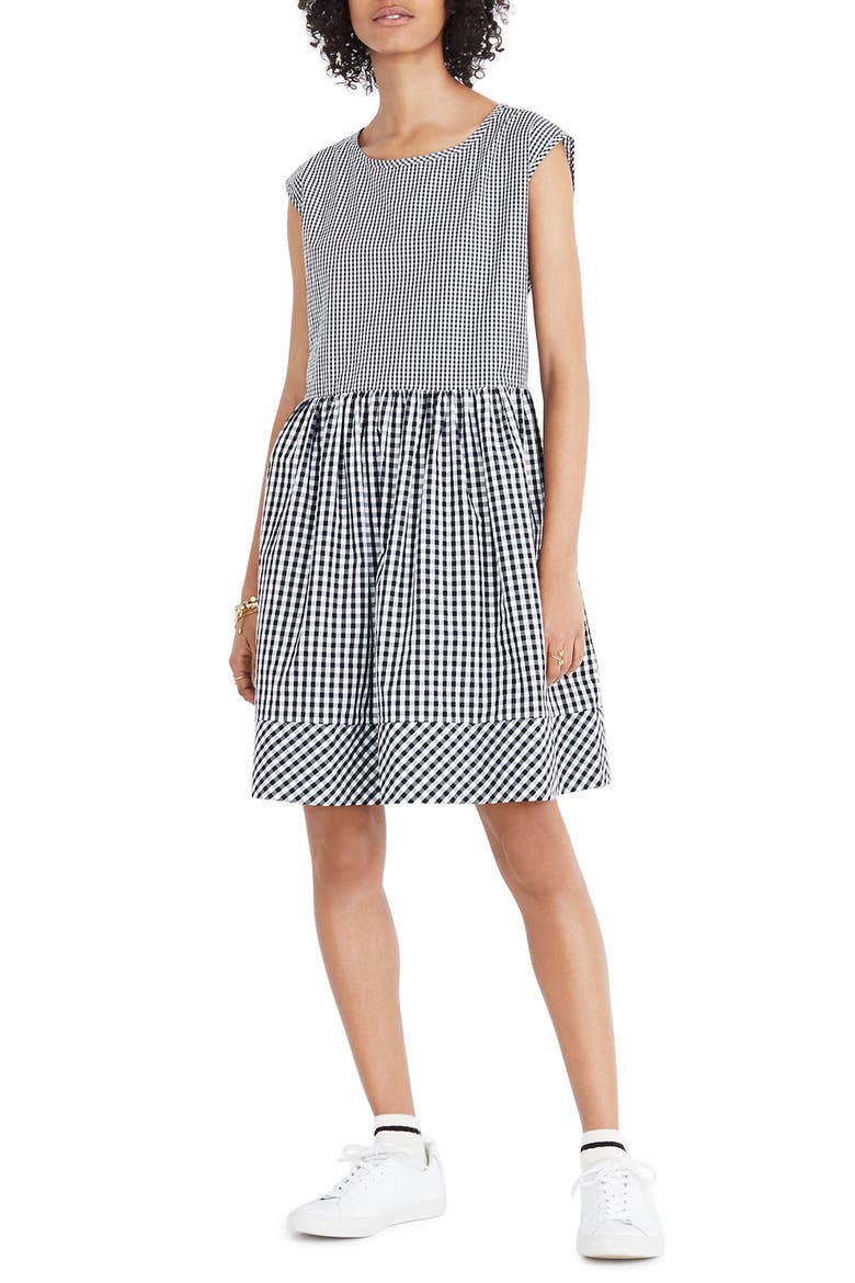 Gingham Tie Back Minidress, Main, color, TRUE BLACK