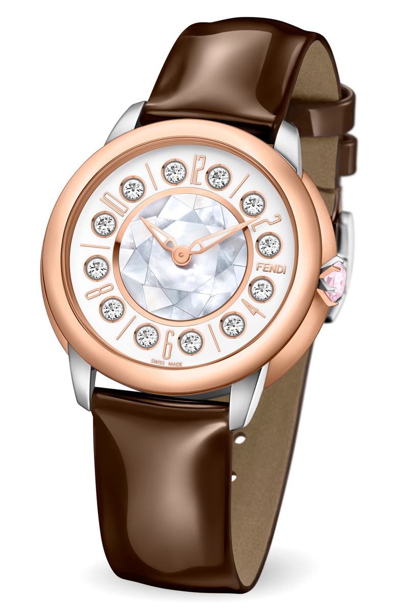 Fendi IShine Leather Strap Watch, 38mm, Alternate, color,