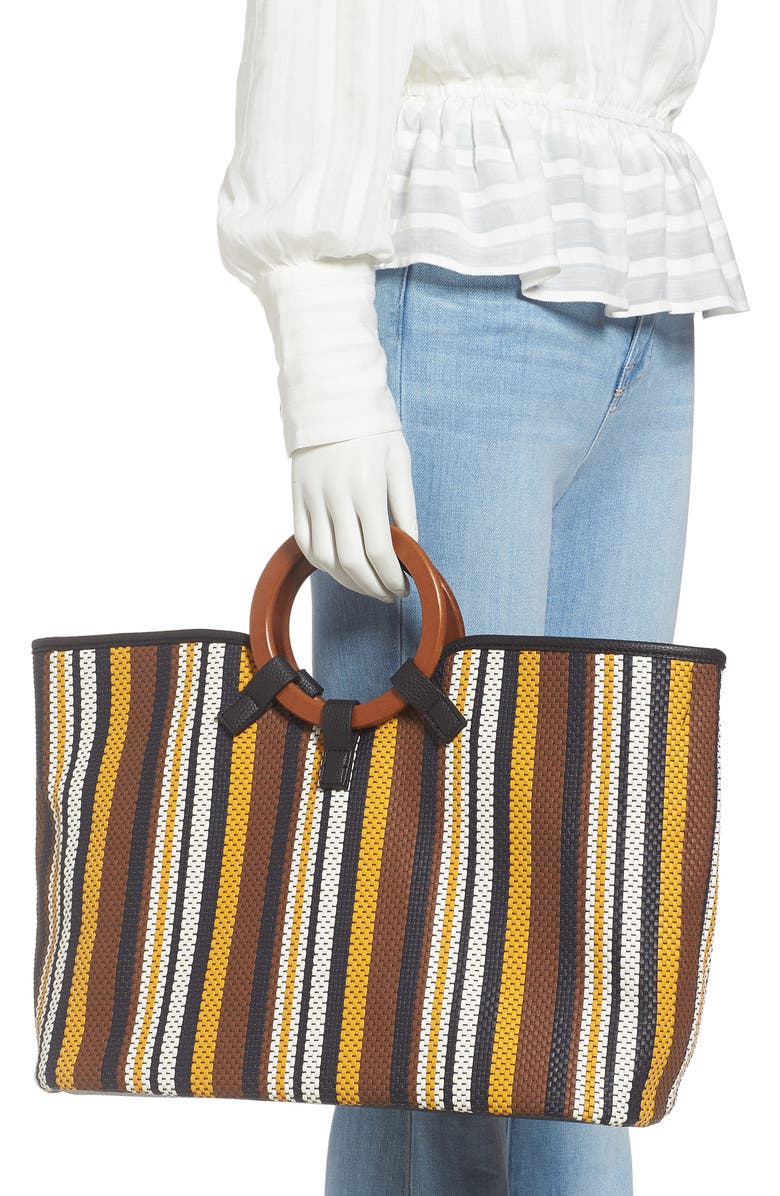 Sondra Roberts Stripe Woven Wood Handle Tote, Alternate, color,