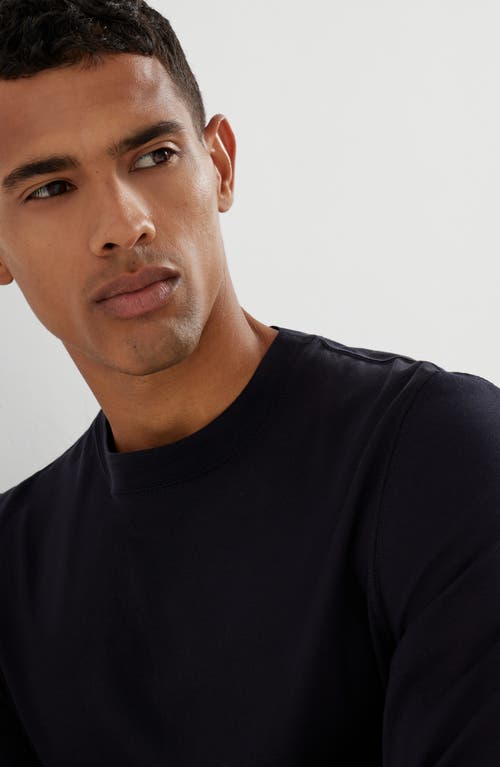 Brunello Cucinelli Round Collar And Long-sleeved T-shirt In Blue