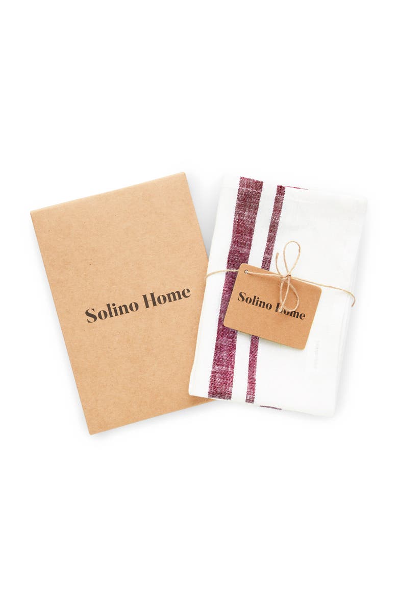 Linen Kitchen Towels Set of 2, 17 x 26" - French Stripe, Alternate, color, Burgundy and White