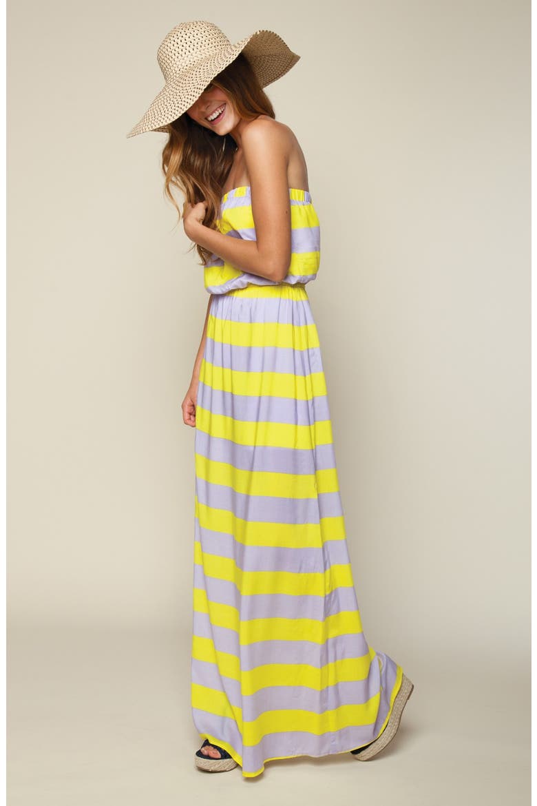 'Magnolia' Stripe Strapless Maxi Dress, Alternate, color, WATERFALL/ PLUM