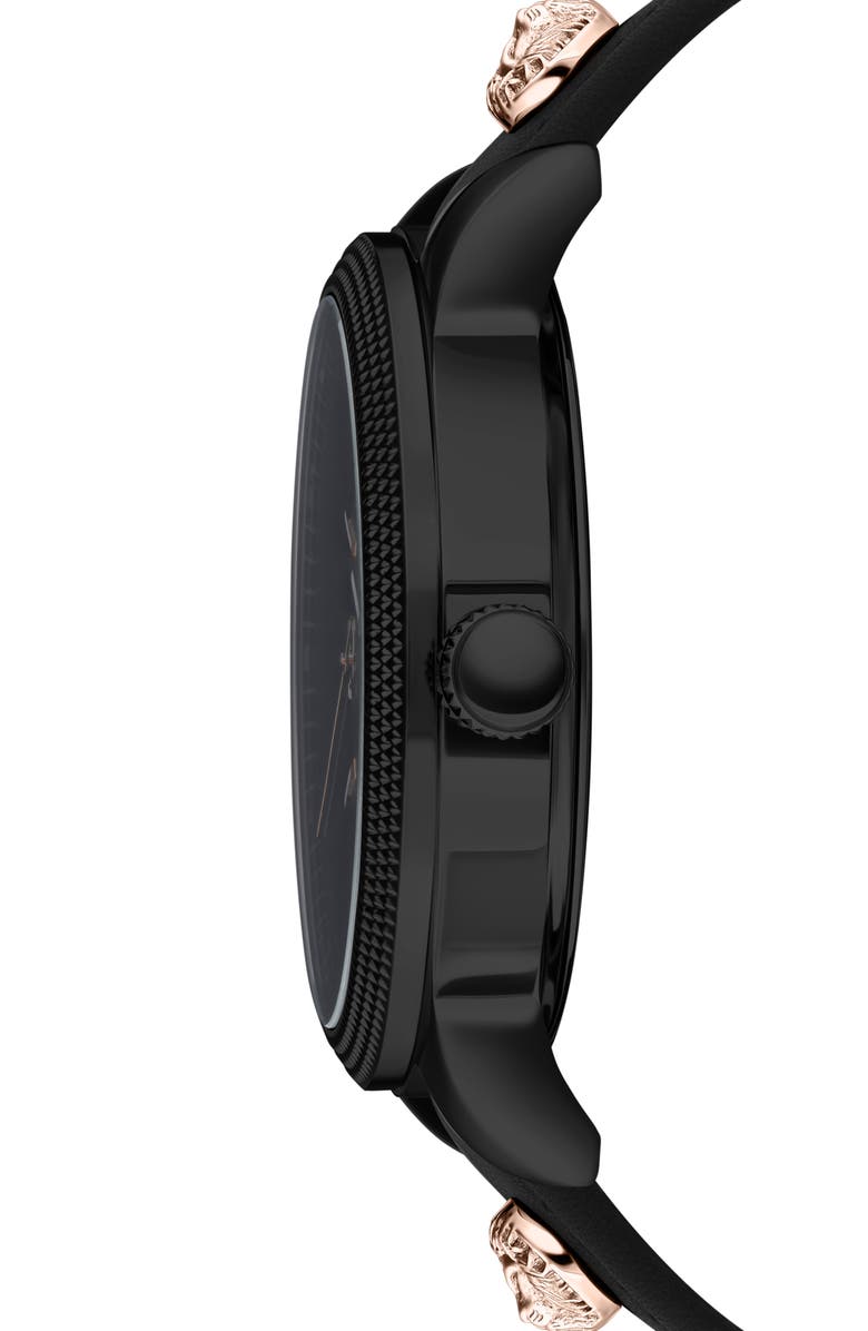 VERSUS Versace Reale Leather Strap Watch, 44mm, Alternate, color, Ip Black