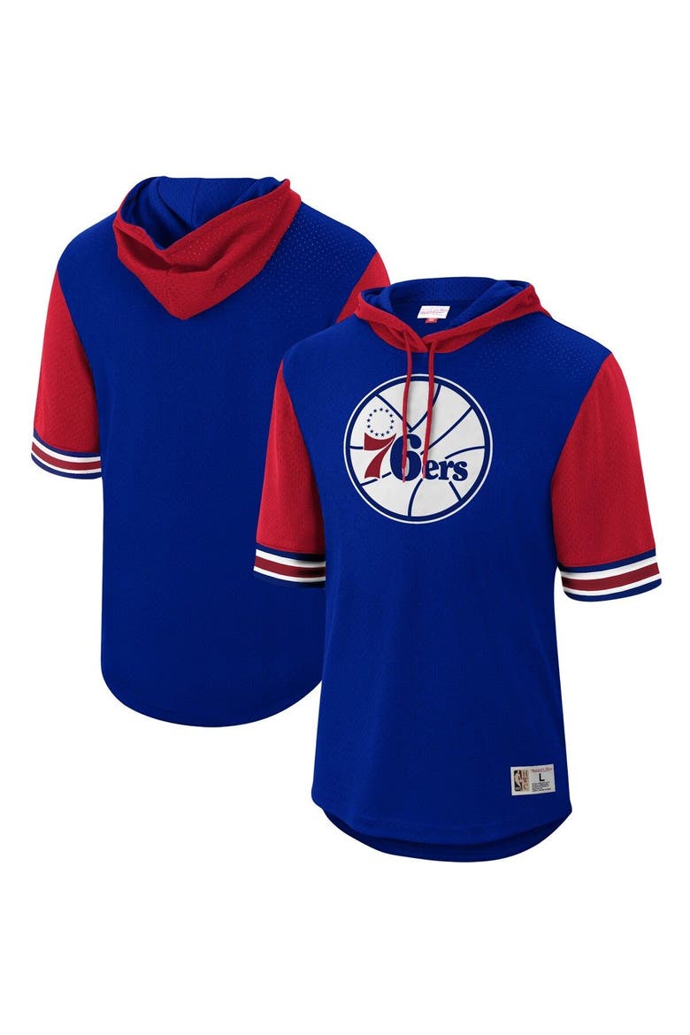 Men's Mitchell & Ness Royal Philadelphia 76ers Hardwood Classics Buzzer Beater Mesh Pullover Hoodie, Main, color, Royal