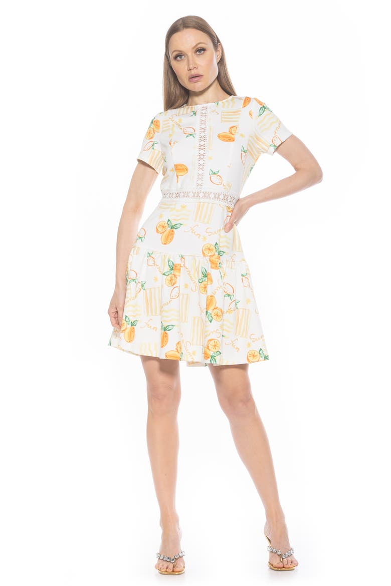 Alexa Lace Trim Fit & Flare Dress, Alternate, color, LEMONCELLO