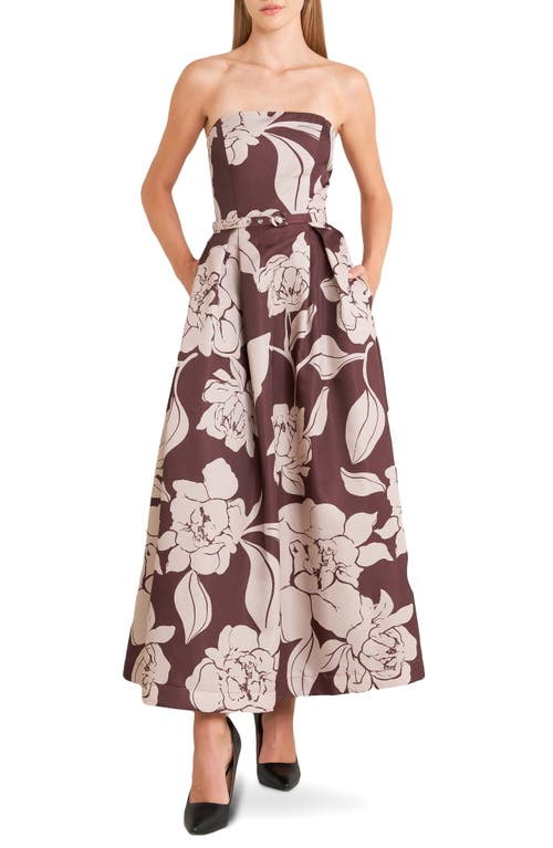 Freemarket Print Strapless Midi Dress In Brown