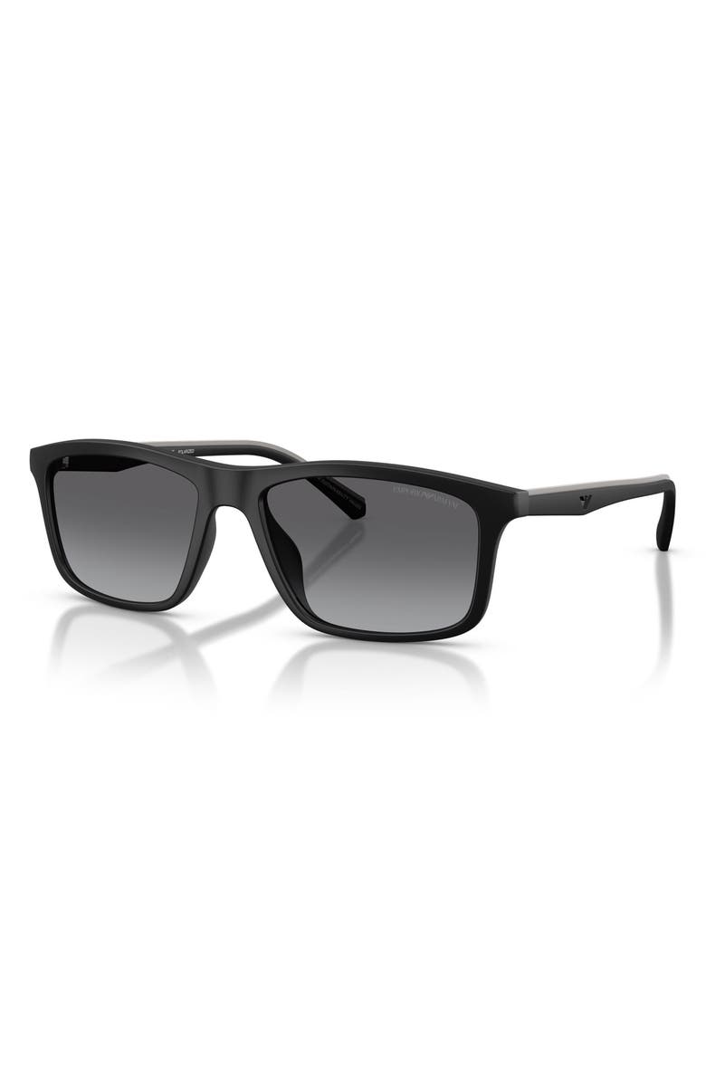 Emporio Armani 57mm Polarized Gradient Pillow Sunglasses, Alternate, color, Matte Black / Grey Polar