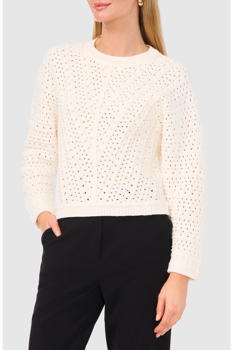 Pointelle Crewneck Sweater, Main, color, ANTIQUE WHITE