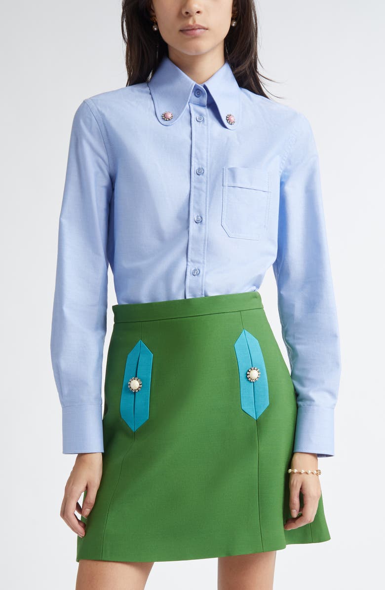 Valentino Garavani Bejeweled Cotton Poplin Button-Down Shirt, Main, color, 