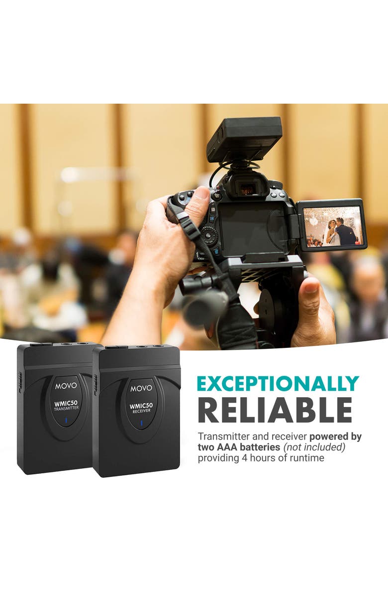 MOVO WMIC50 2.4GHz Wireless Lavalier Microphone System for Cameras, Alternate, color, Black