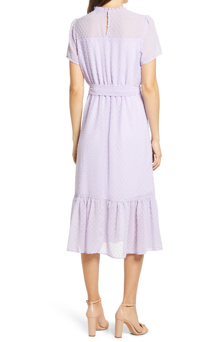 GIBSONLOOK Belted Swiss Dot Midi Dress, Alternate, color,