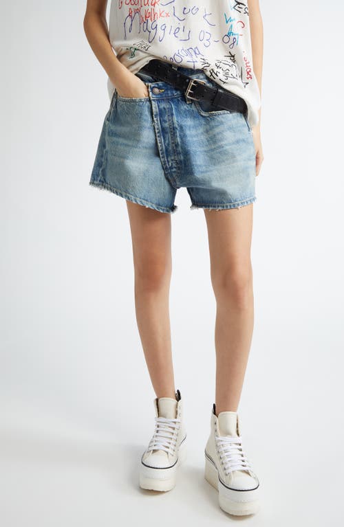 R13 Crossover Distressed Denim Shorts In Bain Blue
