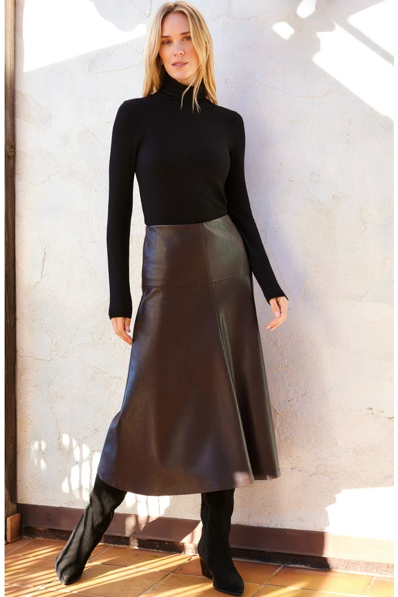 Faux Leather Midi Skirt, Alternate, color, CHOCOLATE