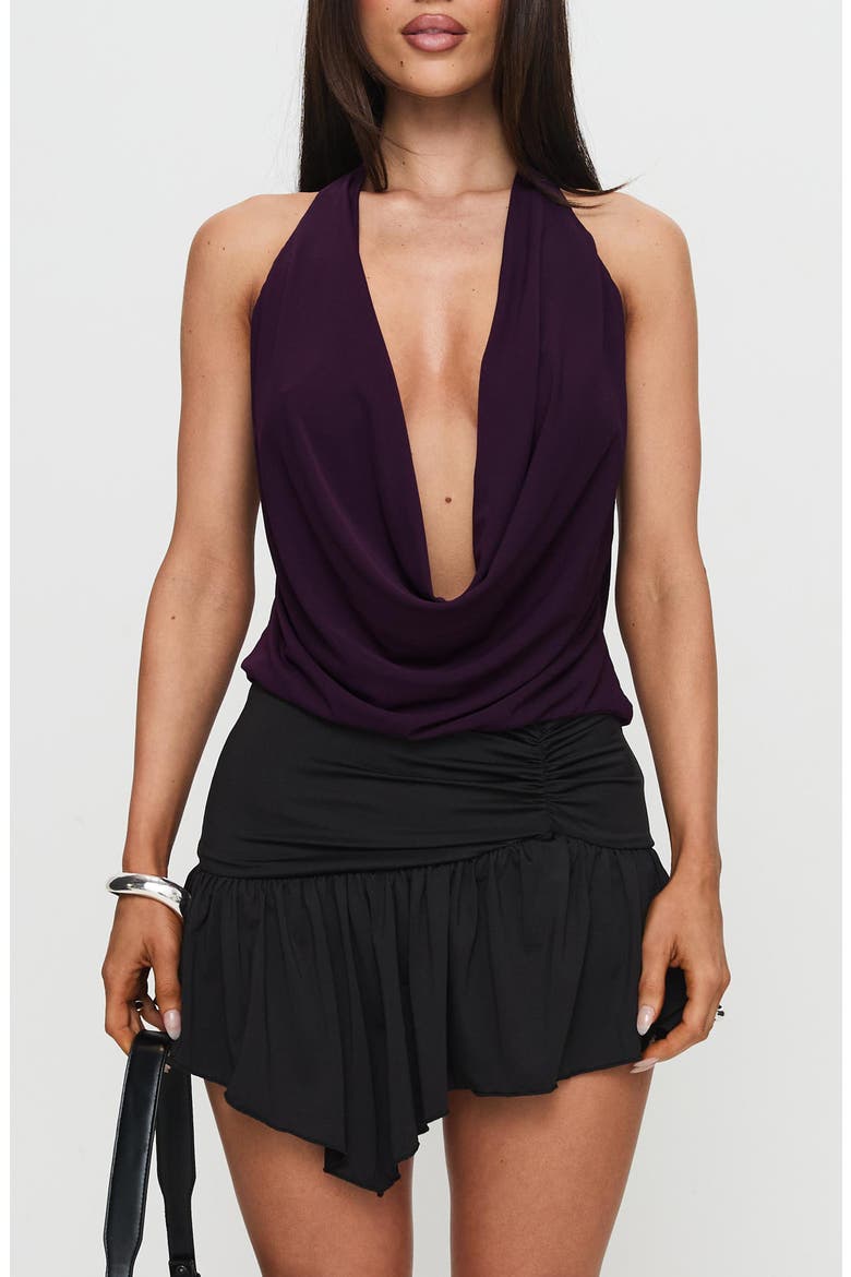 Carefree Days Plunge Cowl Neck Halter Top, Main, color, PURPLE