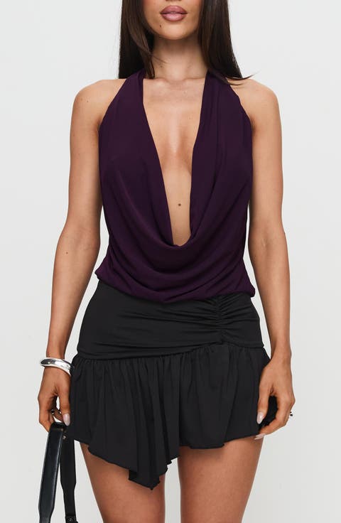 Carefree Days Plunge Cowl Neck Halter Top
