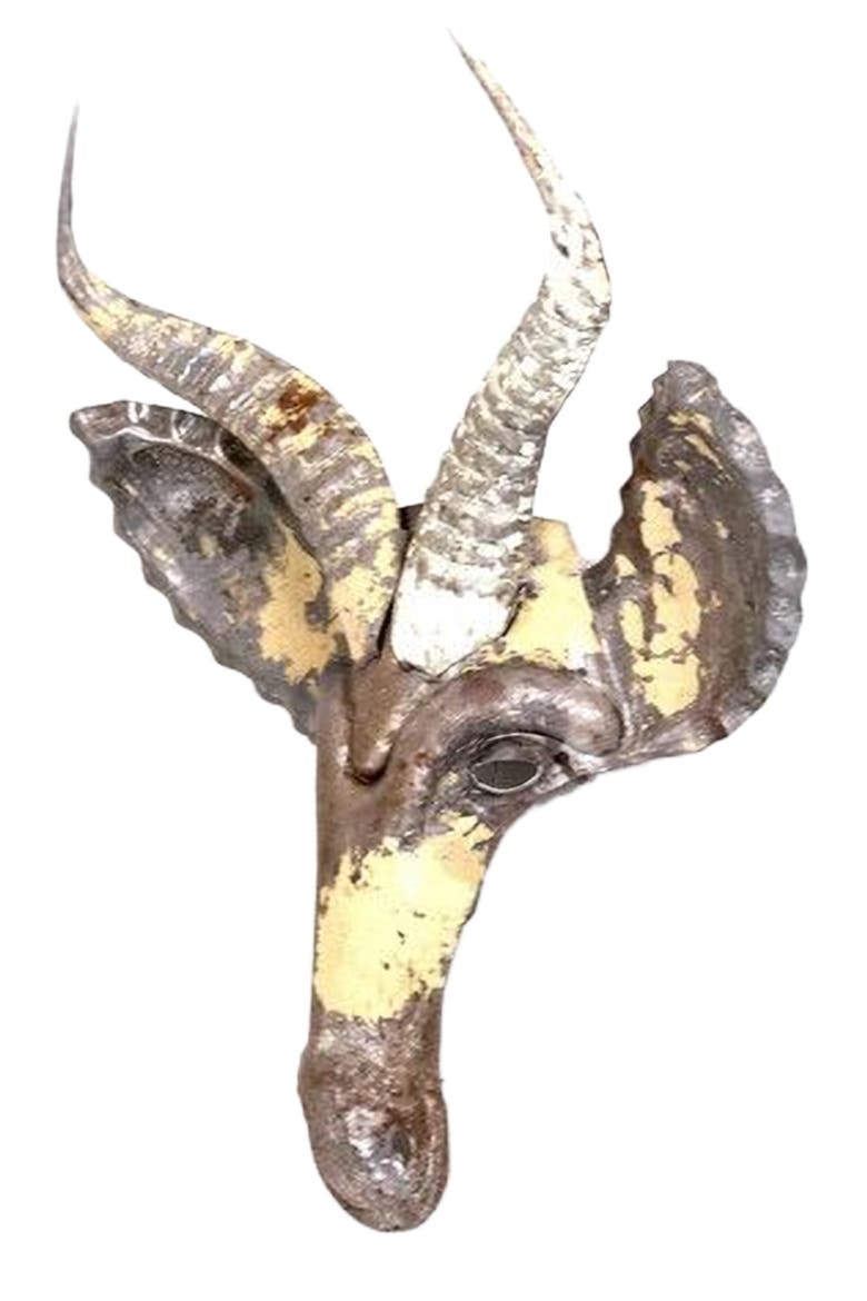 Springbok Animal Mask - Recycled Metal Wall Art, Alternate, color, Grey