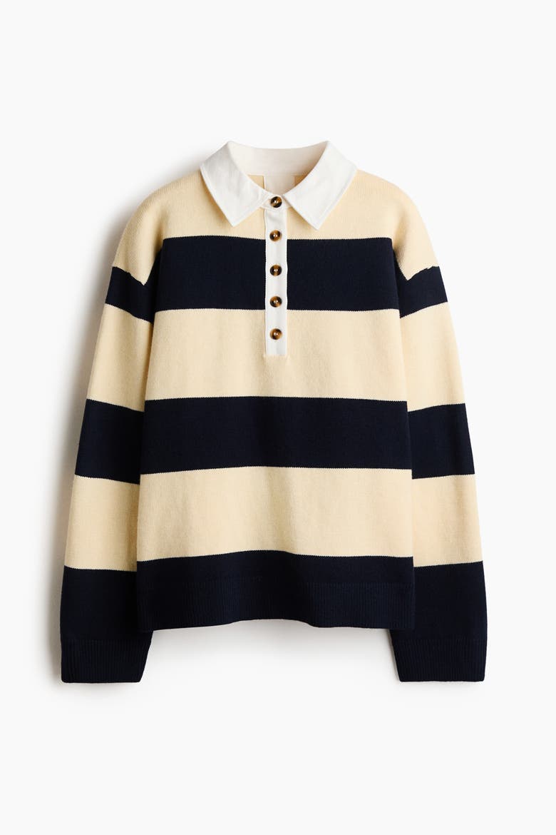 Sweater With Collar, Alternate, color, Light yellow/black striped