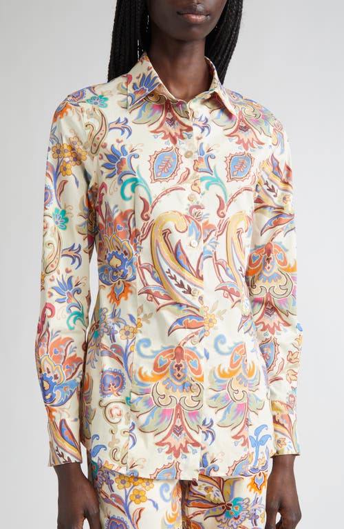 Etro Floral Paisley Stretch Poplin Button-up Shirt In Multi