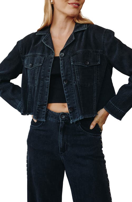 Bella Dahl Anya Studded Fringe Trim Denim Jacket In Blue