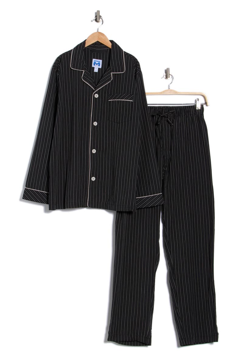 Stripe Cotton Poplin Pajamas, Alternate, color, BLACK