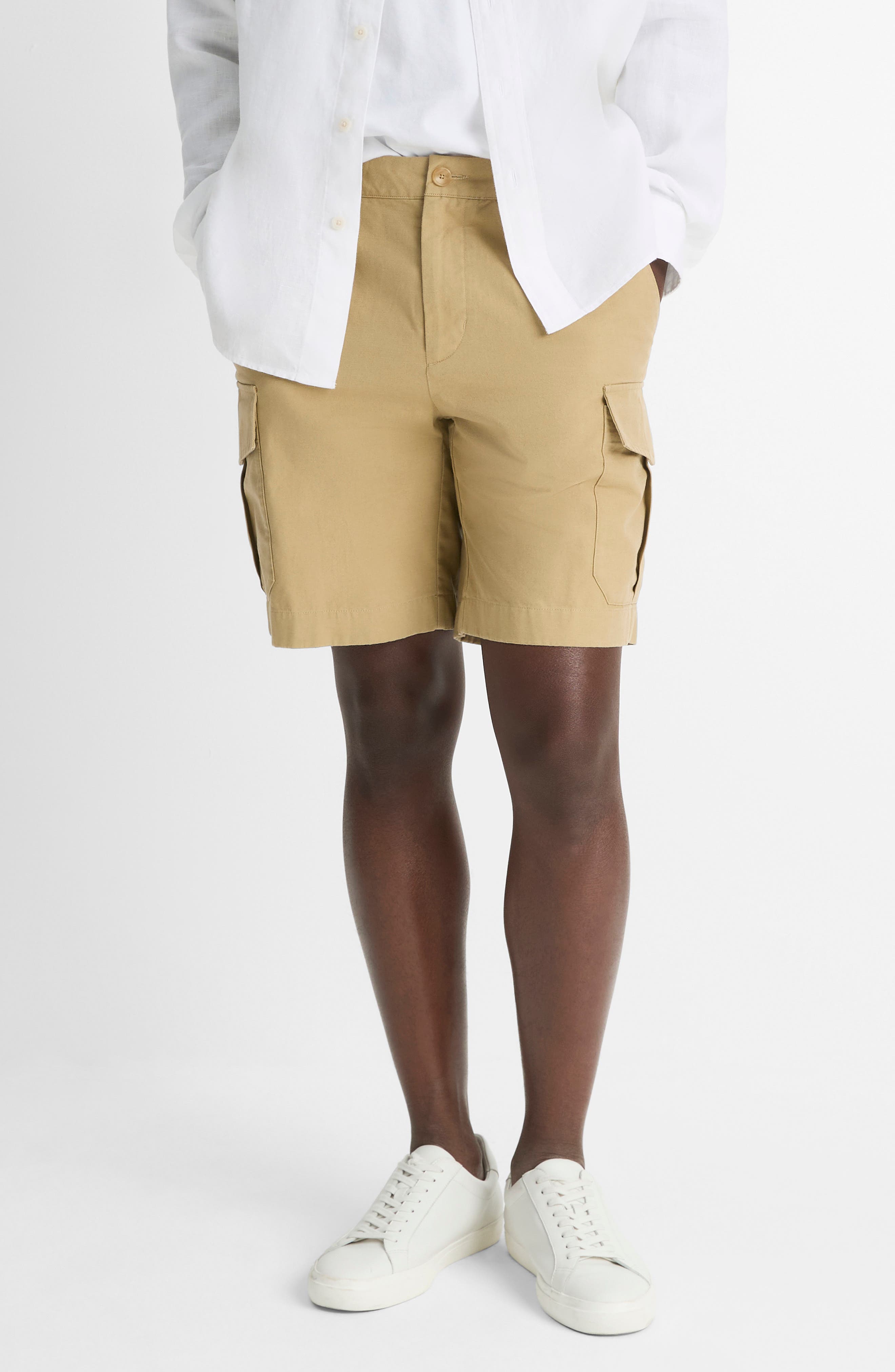 Vince Flat Front Cotton & Linen Cargo Shorts